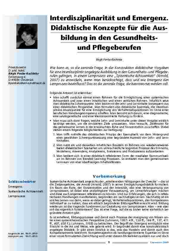 Interdisziplinarit und auml; t und Emergenz. Didaktische Konzepte f und uuml; r die Ausbildung in den Gesundheitsund Pflegeberufen