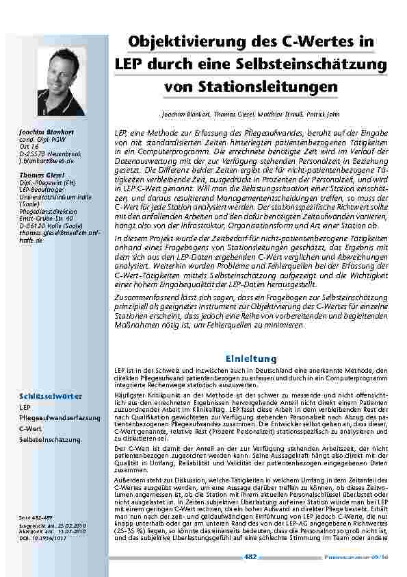 Objektivierung des C-Wertes in LEP durch eine Selbsteinschätzung von Stationsleitungen