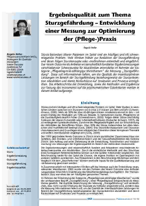 Ergebnisqualität zum Thema Sturzgefährdung – Entwicklung einer Messung zur Optimierung der (Pflege-)Praxis