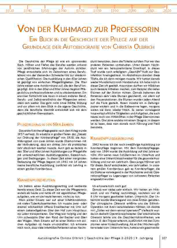 [doc_207062] Von der Kuhmagd zur Professorin: Ein Blick in die Geschichte der Pflege auf der Grundlage der Autobiographie von Christa Olbrich