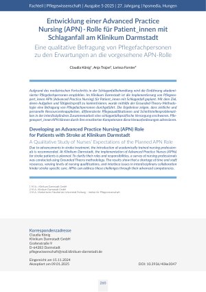 Entwicklung einer Advanced Practice Nursing (APN) - Rolle für Patient_innen mit Schlaganfall am Klinikum Darmstadt Eine qualitative Befragung von Pflegefachpersonen zu den Erwartungen an die vorgesehene APN-Rolle