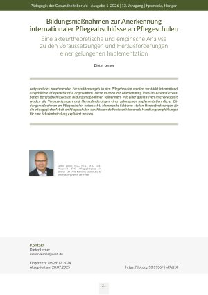 [doc_571000] Bildungsmaßnahmen zur Anerkennung internationaler Pflegeabschlüsse an Pflegeschulen Eine akteurtheoretische und empirische Analyse zu den Voraussetzungen und Herausforderungen einer gelungenen Implementation