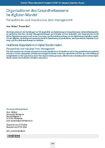 Organisationen des Gesundheitswesens im digitalen Wandel: Perspektiven und Impulse aus dem Management