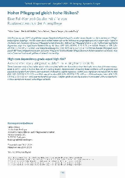 Hoher Pflegegrad gleich hohe Risiken? Eine Fall-Kontroll-Studie mithilfe von Routinedaten aus der Altenpflege
