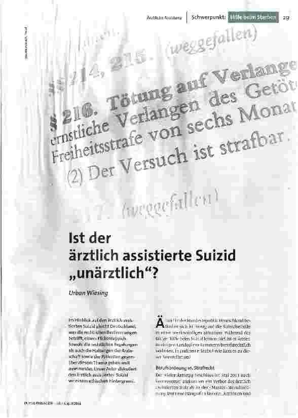 Ist der ärztlich assistierte Suizid „unärztlich?