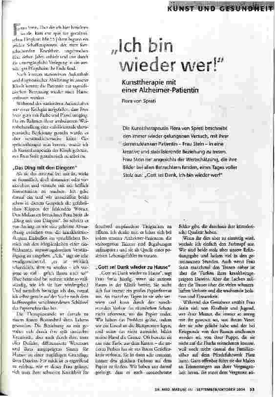 [doc_72210] Ich bin wieder wer!:Kunsttherapie mit einer Alzheimer-Patientin