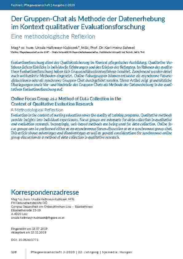[doc_205503] Der Gruppen-Chat als Methode der Datenerhebung im Kontext qualitativer Evaluationsforschung. Eine methodologische Reflexion.