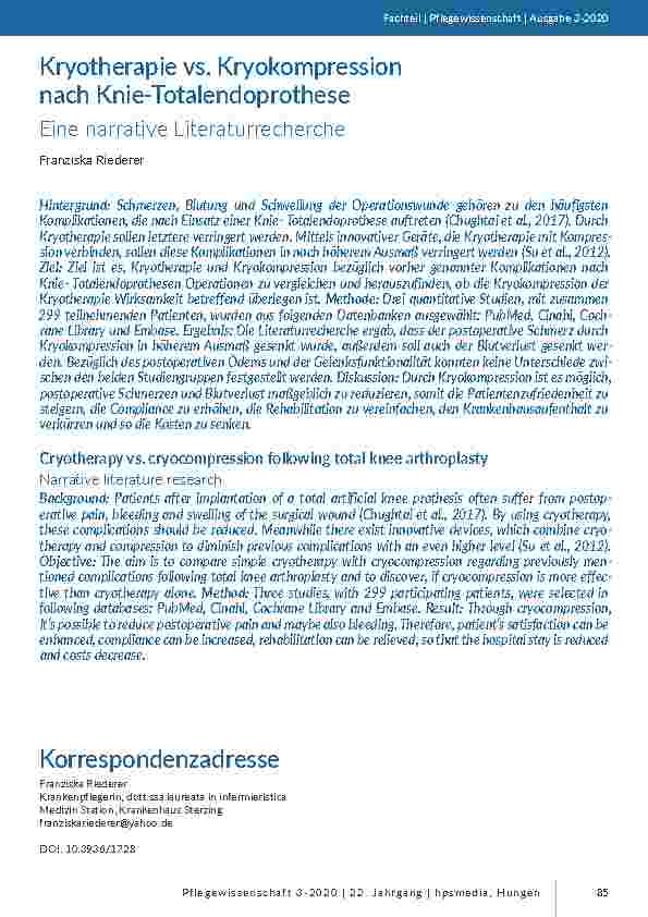Kryotherapie vs. Kryokompression nach Knie-Totalendoprothese: Eine narrative Literaturrecherche