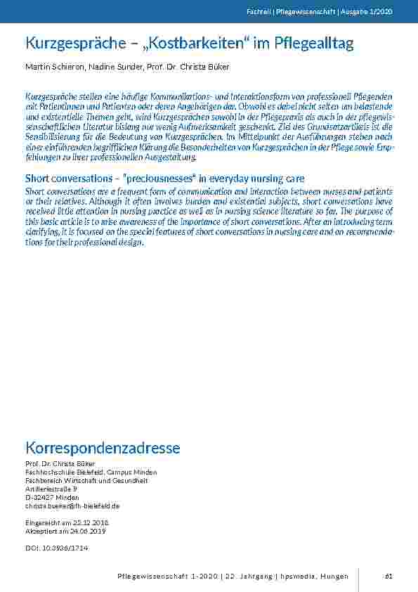 Kurzgespräche – „Kostbarkeiten“ im Pflegealltag