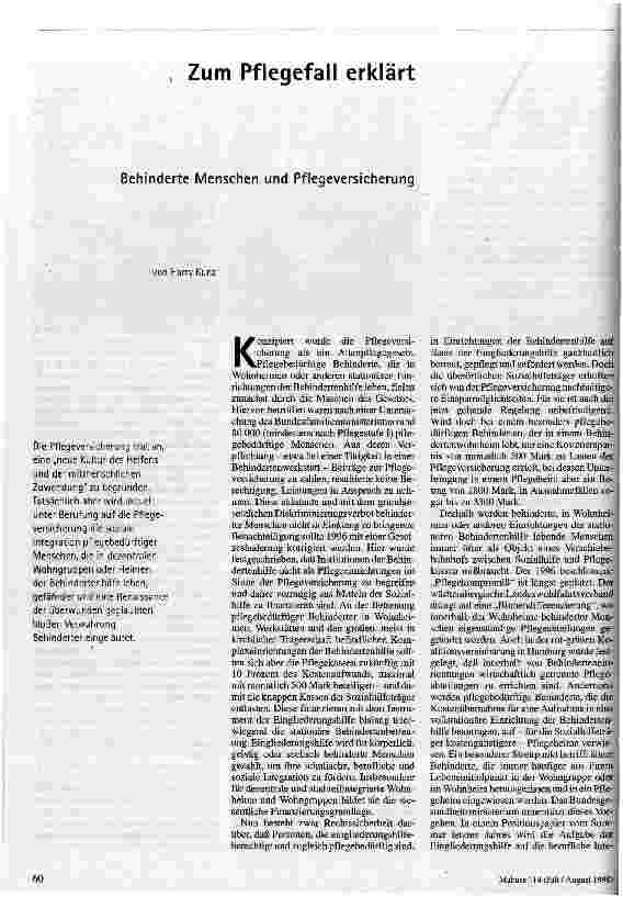 [doc_46708] Zum Pflegefall erklärt Behinderte Menschen und Pflegeversicherung