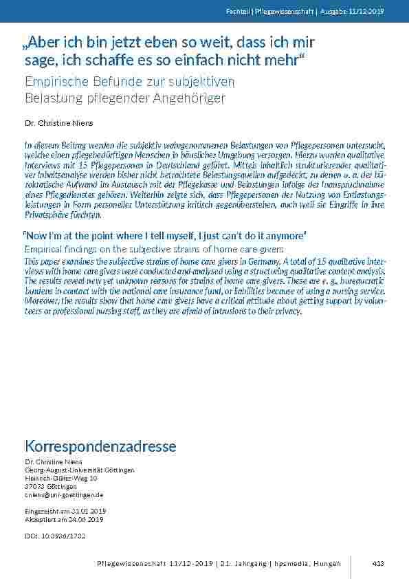 „Aber ich bin jetzt eben so weit, dass ich mir sage, ich schaffe es so einfach nicht mehr“. Empirische Befunde zur subjektiven Belastung pflegender Angehöriger