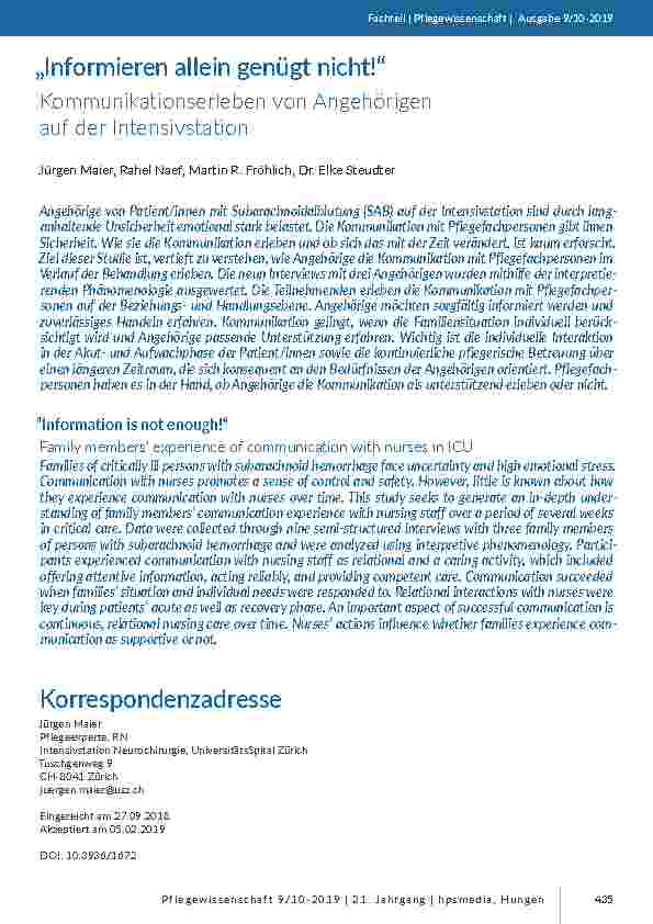 „Informieren allein genügt nicht! “. Kommunikationserleben von Angehörigen auf der Intensivstation