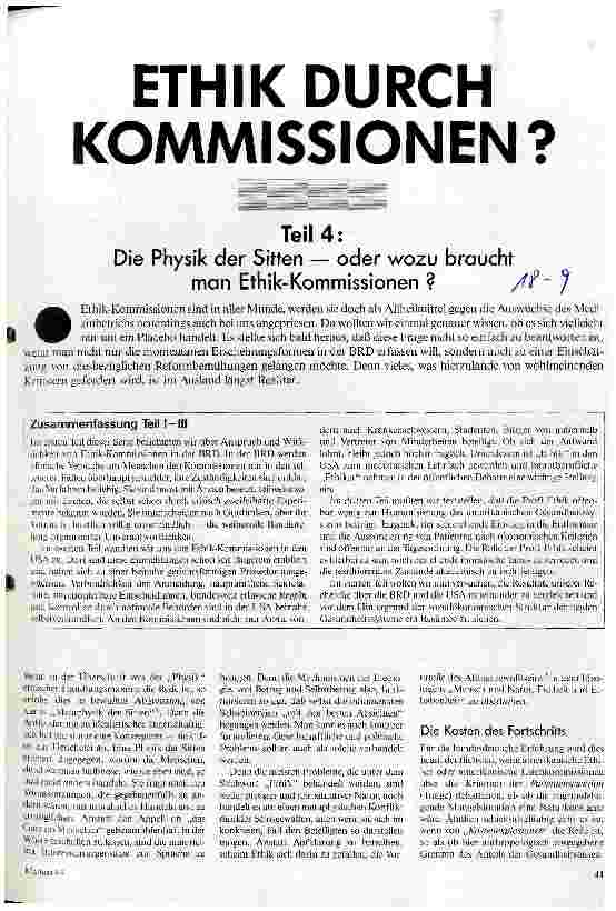 Ethik durch Kommissionen? - Teil 4 Die Physik der Sitten - oder wozu braucht man Ethik-Kommissionen