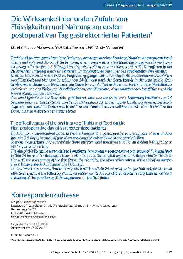 [doc_201771] Die Wirksamkeit der oralen Zufuhr von Flüssigkeiten und Nahrung am ersten postoperativen Tag gastrektomierter Patienten