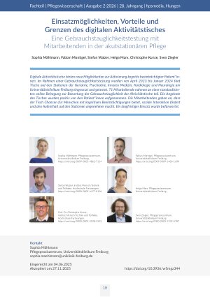 Einsatzmöglichkeiten, Vorteile und Grenzen des digitalen Aktivitätstisches. Eine Gebrauchstauglichkeitstestung mit Mitarbeitenden in der akutstationären Pflege