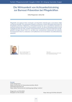 [doc_582125] Die Wirksamkeit von Achtsamkeitstraining zur Burnout-Prävention bei Pflegekräften