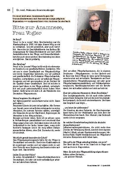 Bitte zur Anamnese Frau Vogler.