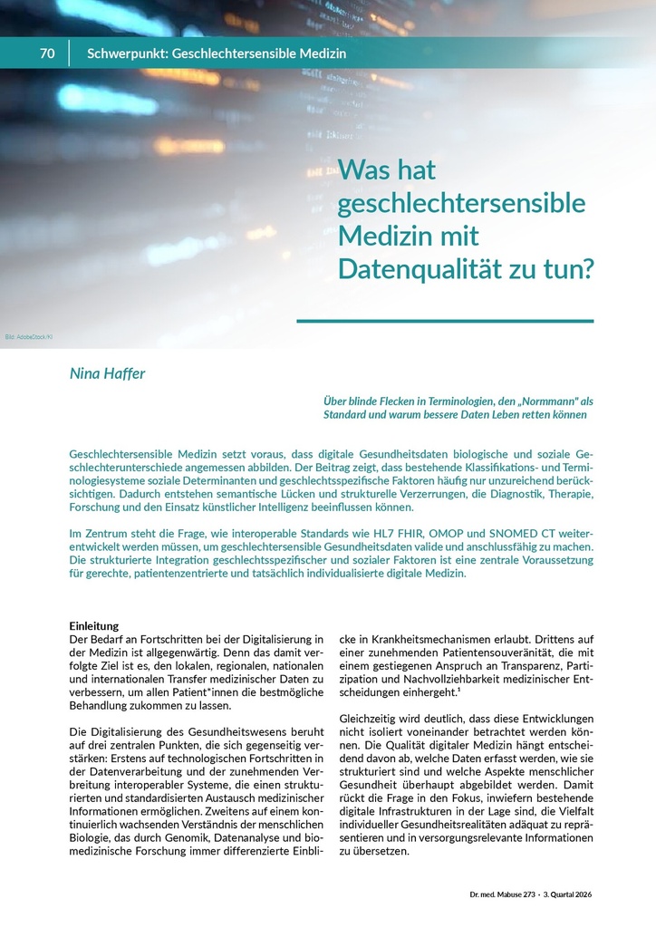 [doc_772517] Was hat geschlechtersensible Medizin mit Datenqualität zu tun? – Zeitschrift für alle Gesundheitsberufe