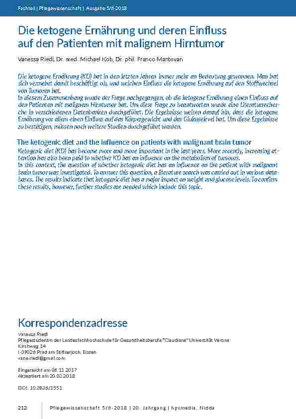 [doc_201683] Die ketogene Ernährung und deren Einfluss auf den Patienten mit malignem Hirntumor