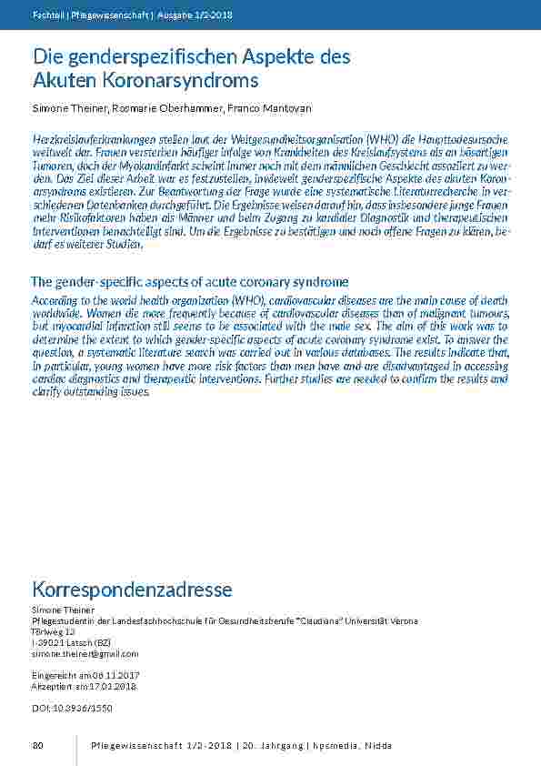 Die genderspezifischen Aspekte des Akuten Koronarsyndroms