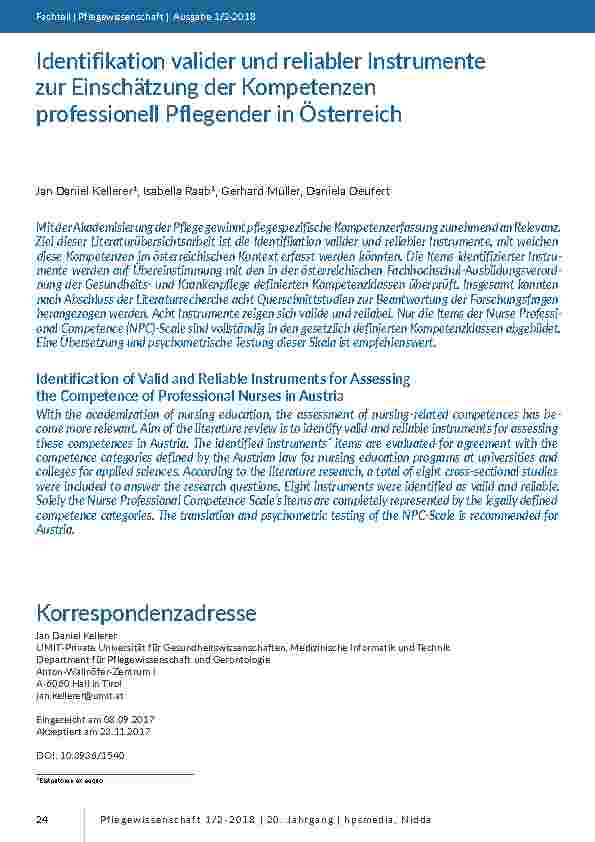 Identifikation valider und reliabler Instrumente zur Einschätzung der Kompetenzen professionell Pflegender in Österreich