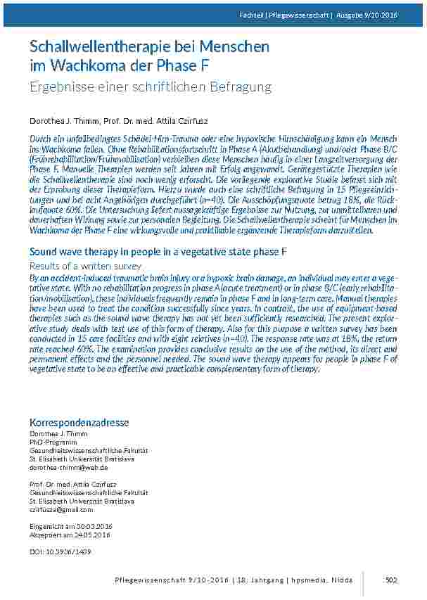 [doc_201542] Schallwellentherapie bei Menschen im Wachkoma der Phase F. Ergebnisse einer schriftlichen Befragung