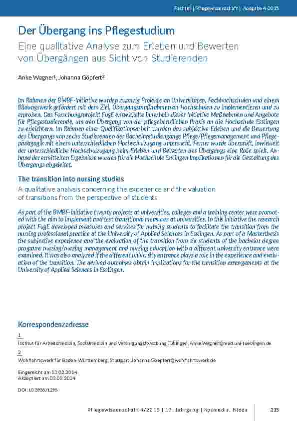 [doc_201389] Der Übergang ins Pflegestudium. Eine qualitative Analyse zum Erleben und Bewerten von Übergängen aus Sicht von Studierenden