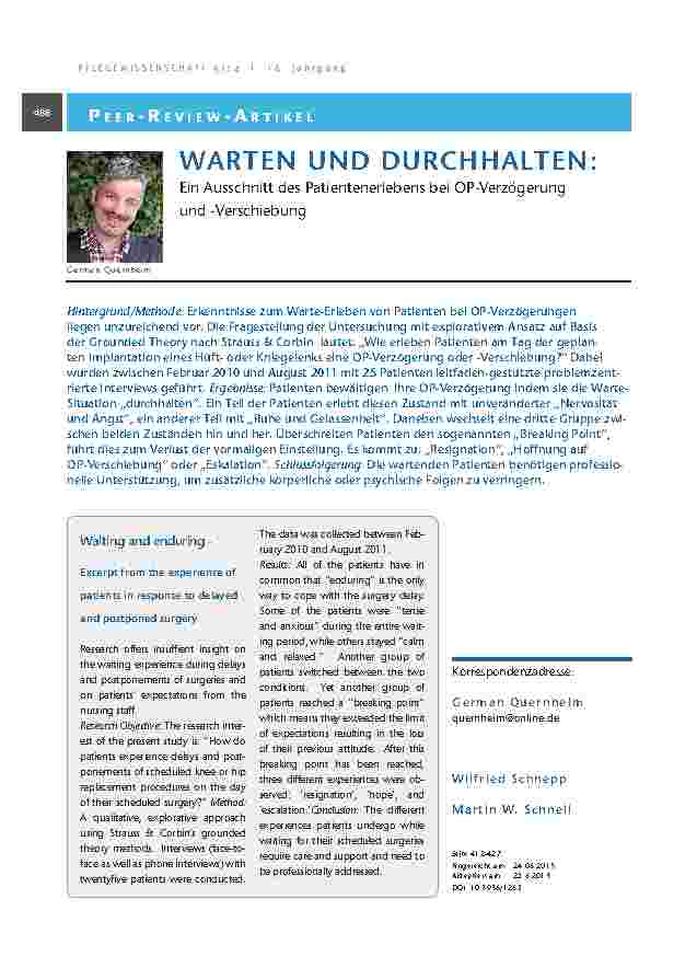 Warten und Durchhalten: Ein Ausschnitt des Patientenerlebens bei OP-Verzögerung und -Verschiebung
