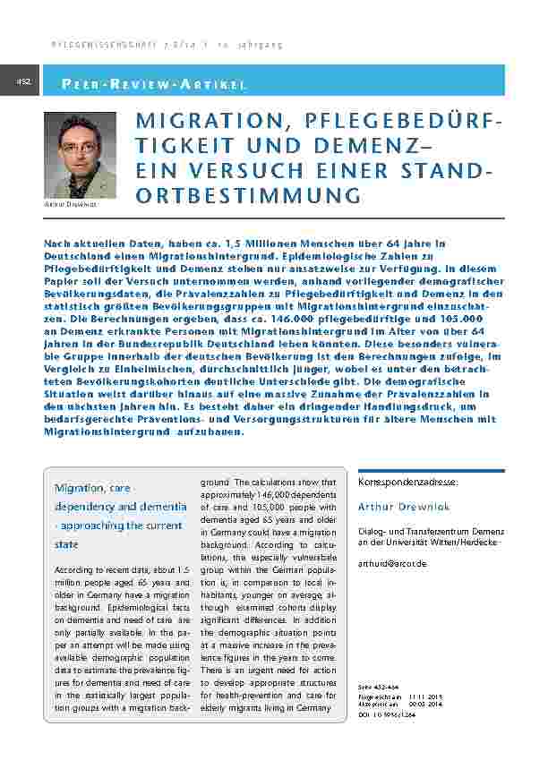 [doc_201359] Migration, Pflegebedürftigkeit und Demenz – ein Versuch einer Standortbestimmung