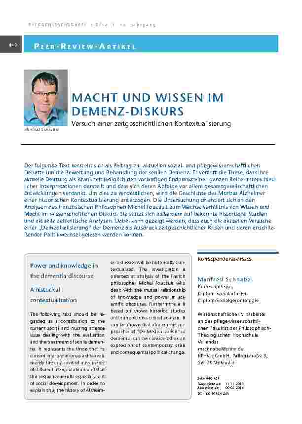 [doc_201358] Macht und Wissen im Demenz-Diskurs - Versuch einer zeitgeschichtlichen Kontextualisierung