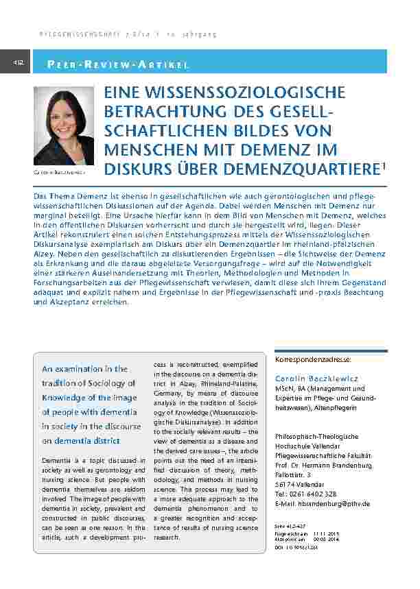 [doc_201355] Eine wissenssoziologische Betrachtung des gesellschaftlichen Bildes von Menschen mit Demenz im Diskurs über Demenzquartiere