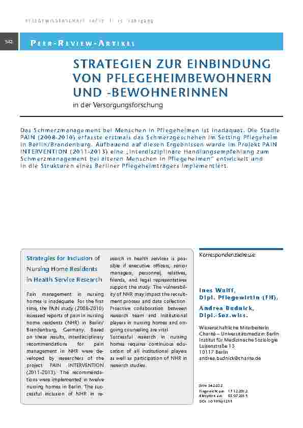 [doc_201318] Strategien zur Einbindung von Pflegeheimbewohnern und -bewohnerinnen in der Versorgungsforschung